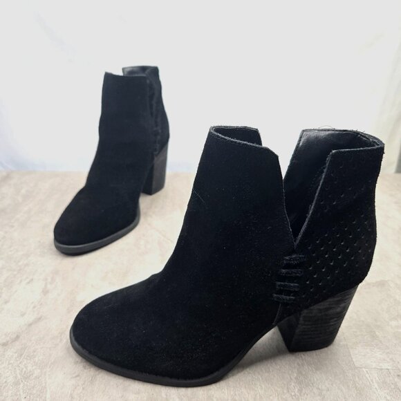 Steve Madden Ankle Boots Womens 7 Black Suede Chunky Block Heel Western Booties - Picture 2 of 10
